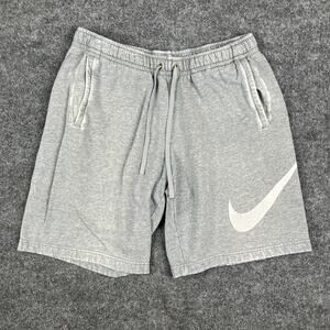 Nike Fleece Shorts Mens Size L Gray Swoosh Logo Athletic Drawstring Casual Gym